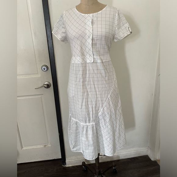 Xinai White Gray Plaid Sheath Dress Size S Short Sleeve - Picture 2 of 9